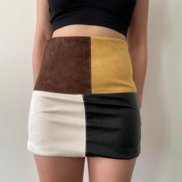 Vintage Colour Block Patchwork Mini Skirt - Picture 2 of 3